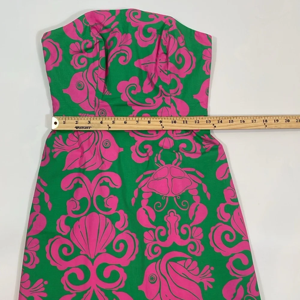 Lilly Pulitzer Strapless Sienna Dress Size 2 Vintage Pink Green Sea Life EUC - Picture 10 of 16